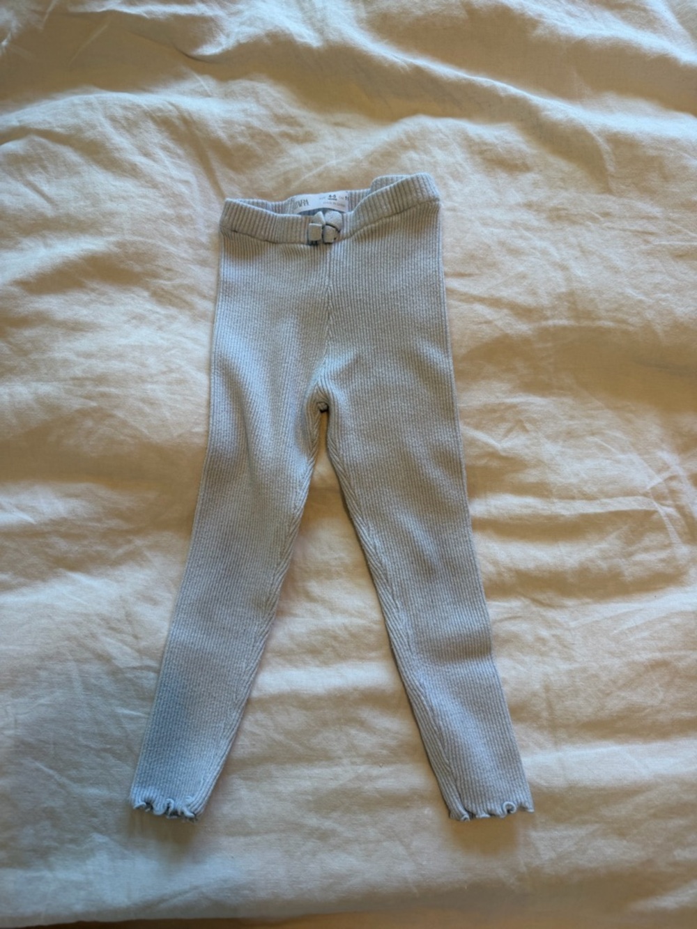 Zara: Light Gray Ribbed Knit Kids Leggings 4T